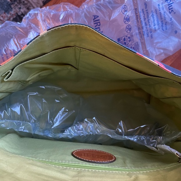 Fossil Navy Blue Floral Print Coated Canvas Crossbody Laptop Tote Bag - Picture 10 of 16